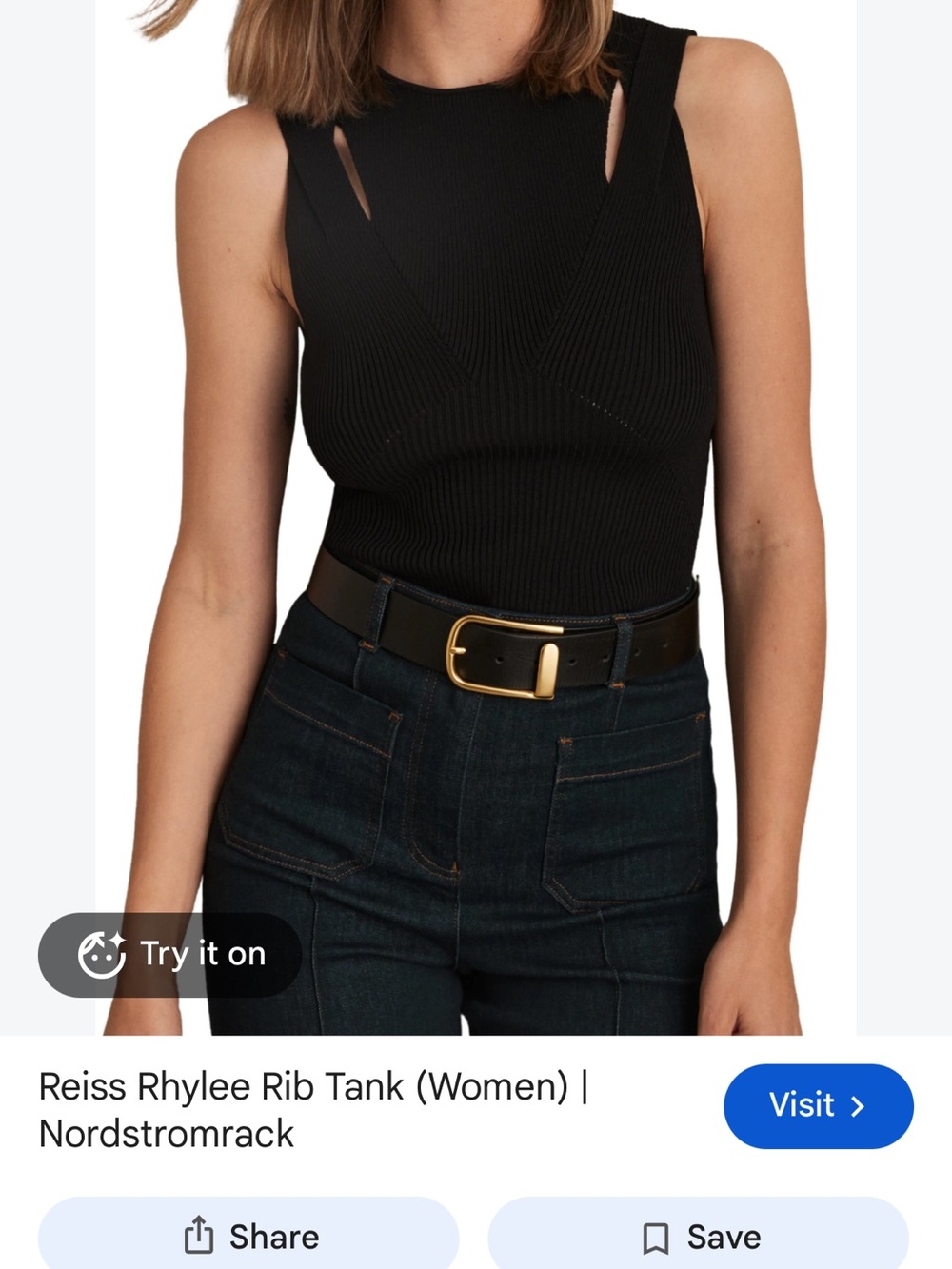 Reiss Black Ribbed Fitted Tank - Picture 5 of 6